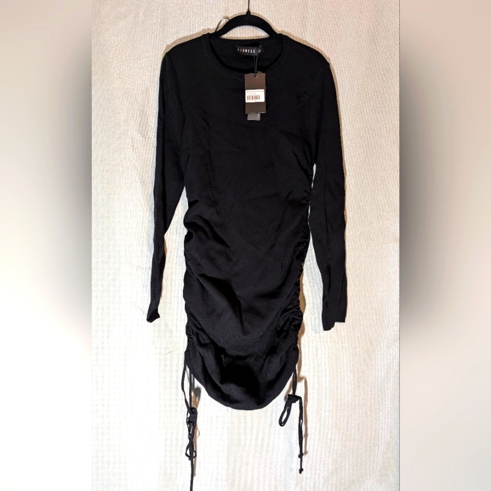 Lioness Black Long Sleeve Mini Dress with Ruching
